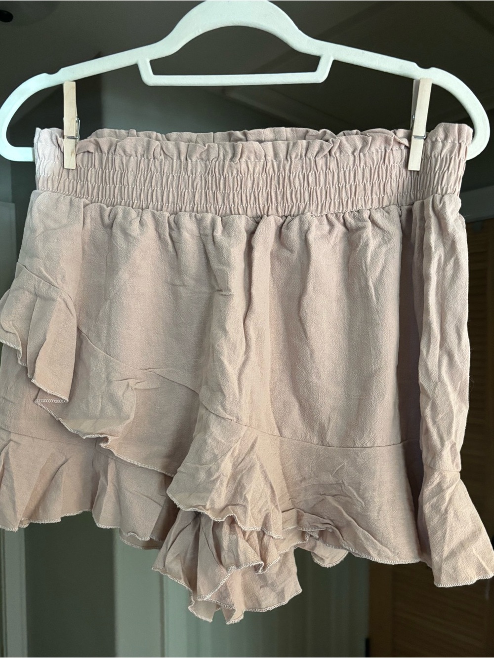 Women's Blush Pink Ruffle Skort with Smocked Waist